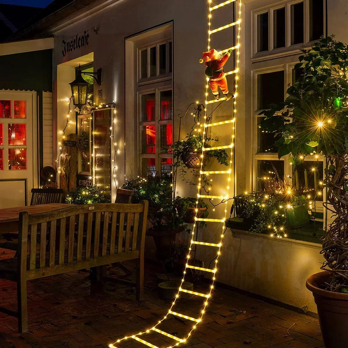 Outdoor Lighting For Christmas - Led Ladder Licht Voor Santa Claus