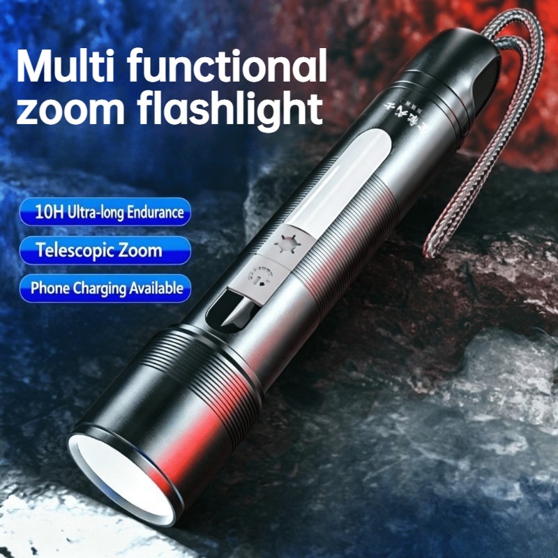 Outdoor Lighting Portable - Multifunctionele LED-zaklamp Zoombare COB-zijlamp Oplaadbare powerbank