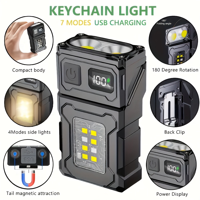 Zinc Outdoor Lighting - Mini oplaadbare LED-zaklamp Draagbare zij-COB-zaklamp met