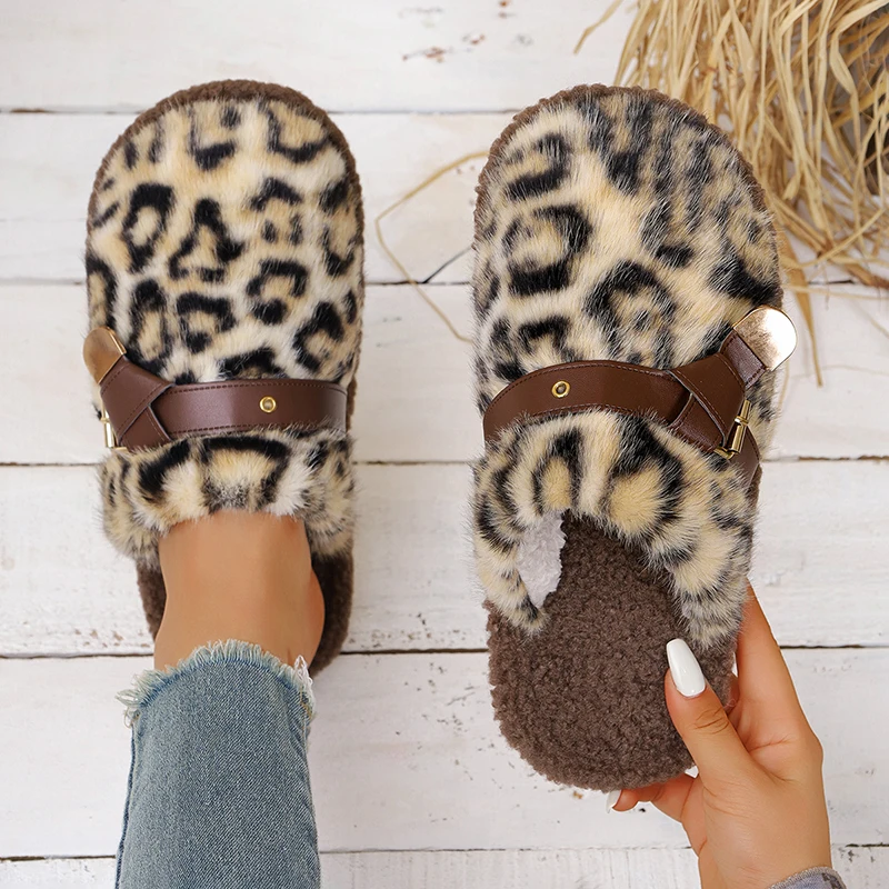 Outdoor Lighting For Your House - Mode Luipaardprint Bont Slippers voor Vrouwen