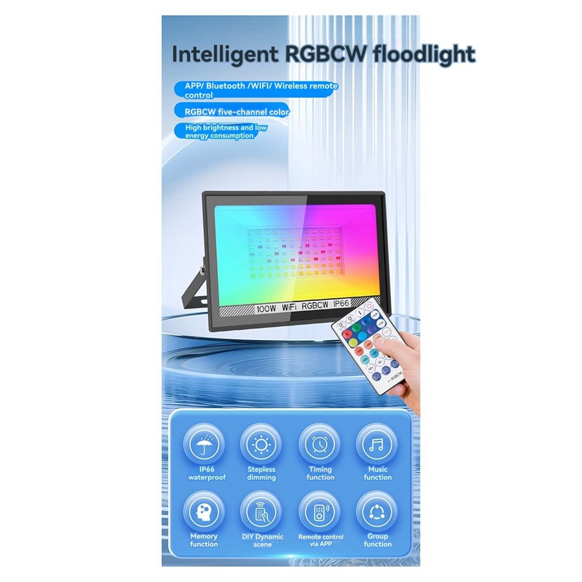 Outdoor Lighting Uk - Nices 100W RGBCW LED-schijnwerper APP Afstandsbediening